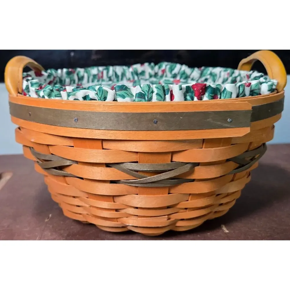 Vtg 1999 Longaberger Christmas Collection Popcorn Basket Combo w Holly Liner etc